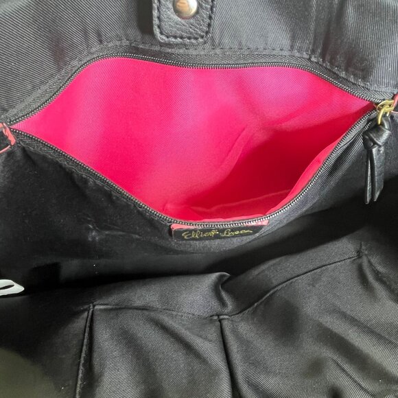 Elliot Lucca Navy Textured Lining Black Straps & Zipper Closure Tote Bag Sz L - Picture 11 of 13